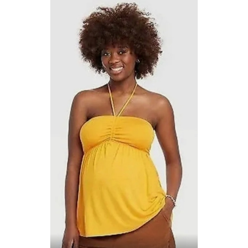 NEW Isabel Maternity by Ingrid & Isabel Babydoll Halter Gold Top